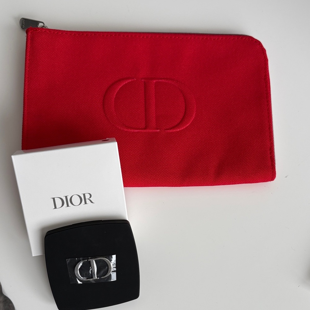 New Dior Beaute 🔥 Red Makeup Bag and Black Compact Mirror Bundle